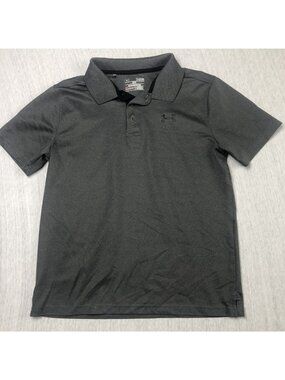 Under Armor Heat Gear Polo Shirt Mens Gray Large Button Up Short Sleeve Golf